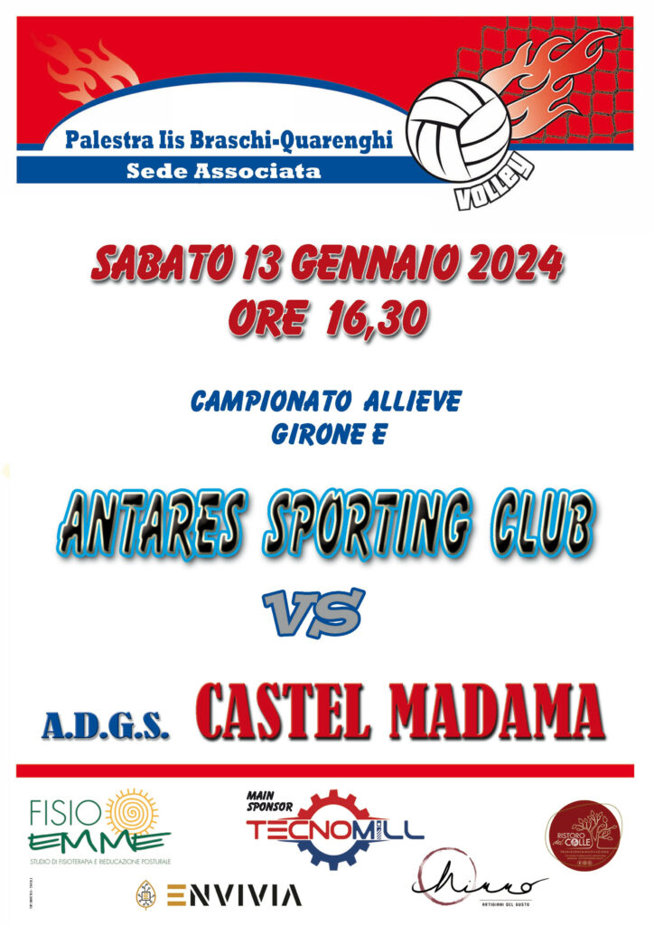 Locandina Antares Sporting Club VS Adgs Castel Madama 13 gennaio 2024