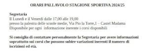 ORARI PALLAVOLO STAGIONE SPORTIVA 2024/2025